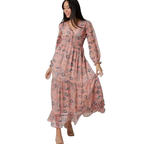 Patrons of Peace Floral Long Sleeve Smocked Maxi Dress XS - Picture 1 of 12